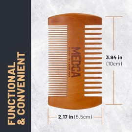 Wooden Beard Comb With Leather Case - Handcrafted Solid Beechwood Beard, Mustache and Head Hair Pocket Combs for Men Dual Action Fine & Coarse Teeth Perfect for Conditioner Oils and Beard Balms