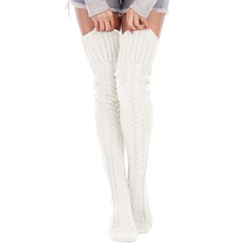 YELAIVP Women's Cable Knitted Thigh High Boot Socks Extra Long Winter Stockings Over Knee Leg Warmers