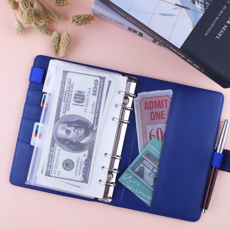 Antner A6 PUレザー バジェットバインダー 詰め替え可能 6リング ノートブックバインダー A6リフィルペーパー用 ルーズリーフ パーソナルプランナー