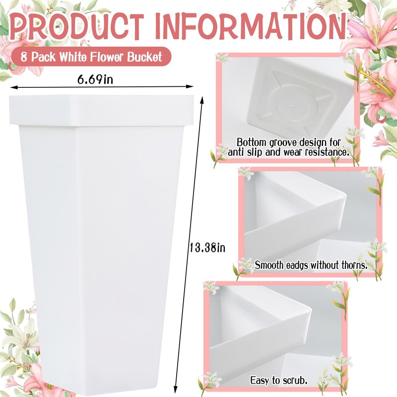 8 Pack Flower Buckets for Cut Flowers 13.4 Inch Plastic