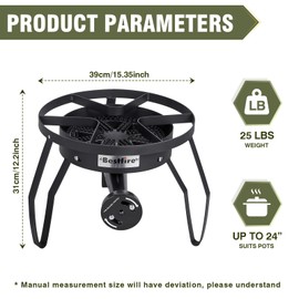 Bestfire 16" Single Propane Burner Camp Stove with Steel Braided Hose 200,000 BTU for Frying, Camping, Home Brewing, and Turkey Frying