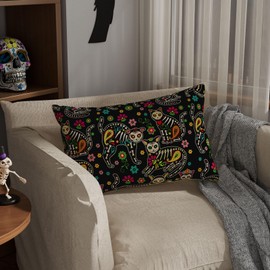 ZAEW Dia De Los Muertos Pillow Cover Sugar Skull Cats Flower Paisley Petals Day of The Dead Mexican Lumbar Pillow Case Decorations for Farmhouse Home Bedroom Sofa Couch Outdoor Holiday Decor12x20 Inch