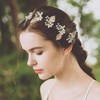 Campsis Wedding Bride Pearl Headpiece Golden Leaf Alloy Tie Back