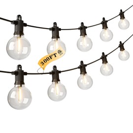 Kawaya 300FT Outdoor String Lights - LED Waterproof Patio Light for Outside with 146+4 G40 Globe Blubs - Shatterproof Hanging Lights for Porch Bistro Backyard Gazebo Balcony Cafe