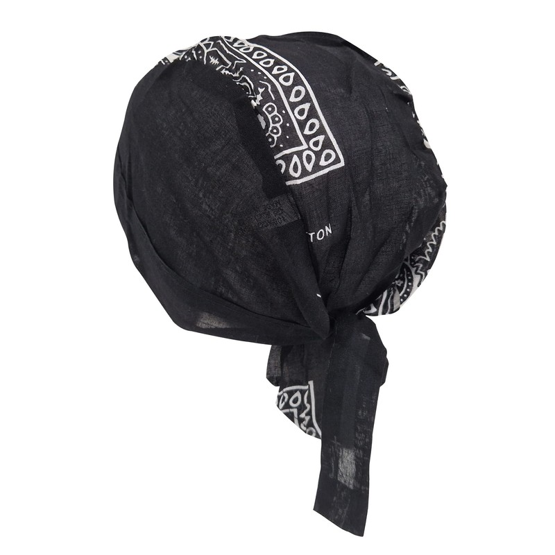 Black Paisley Zandana Tie Bandana Style Fitted Skull Cap Biker
