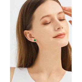 Round Studs Clip on Earrings for Women Sterling Silver Simulated Sapphire Birthstone Jewelry Gift for Daughter Girls