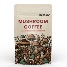 Margxo Mushroom Coffee, 10-Mushrooms Extract Blend, 6.35 oz, 30 Servings，Contains coconut milk