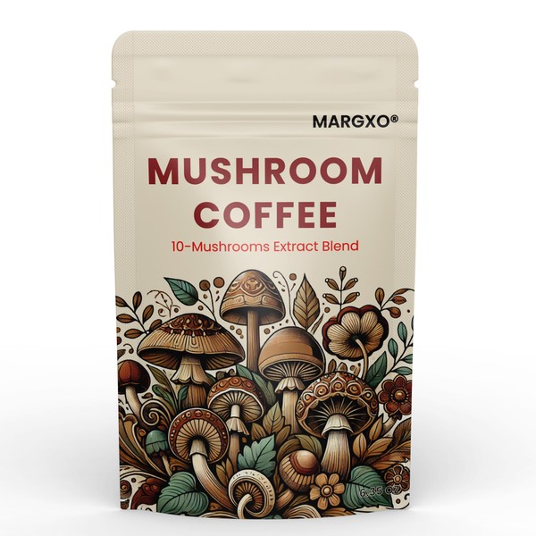 Margxo Mushroom Coffee, 10-Mushrooms Extract Blend, 6.35 oz, 30 Servings，Contains
