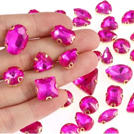 50 diamantes de imitación para coser (rosa rojo-dorado)