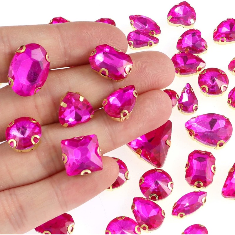 50 diamantes de imitación para coser (rosa rojo-dorado)