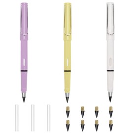 Windspeed 3+8Pcs Everlasting Pencil, Everlasting Pencil Inkless Pen Everlasting Reusable Unlimited Writing Pencils Metal Inkless Writing Pens With 8Pcs Pen Heads…