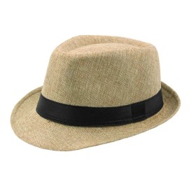 Unbranded Men Women Tan Fedora Hat, Straw Trilby Cuban Sun Cap Panama Short Brim Floral