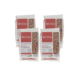 DeLallo Whole Wheat Fusilli Pasta, 1 Pound Bag, 4 Pack, 100% Organic, Whole Grain Spiral Noodles, Imported from Italy, Made with Durum Wheat