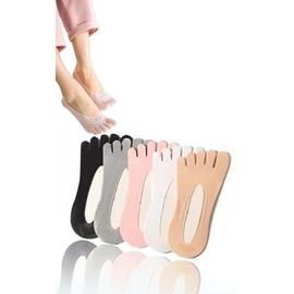 Honwor Women's Orthopedic Compression Toe Socks - 5 Pairs, Bunion Relief, Gel Tab for Swelling, Soft Breathable Split Toe Yoga Socks