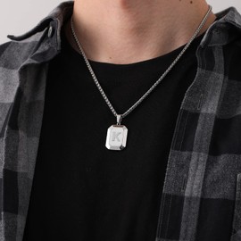 Bellino Initial N Necklace for Men, Square Stainless Steel Letter A Pendant Chain for Mens, Alphabet Capital Monogram Dog Tag Necklaces Jewelry Gifts Easter Graduation Gifts for Kids (Silver)
