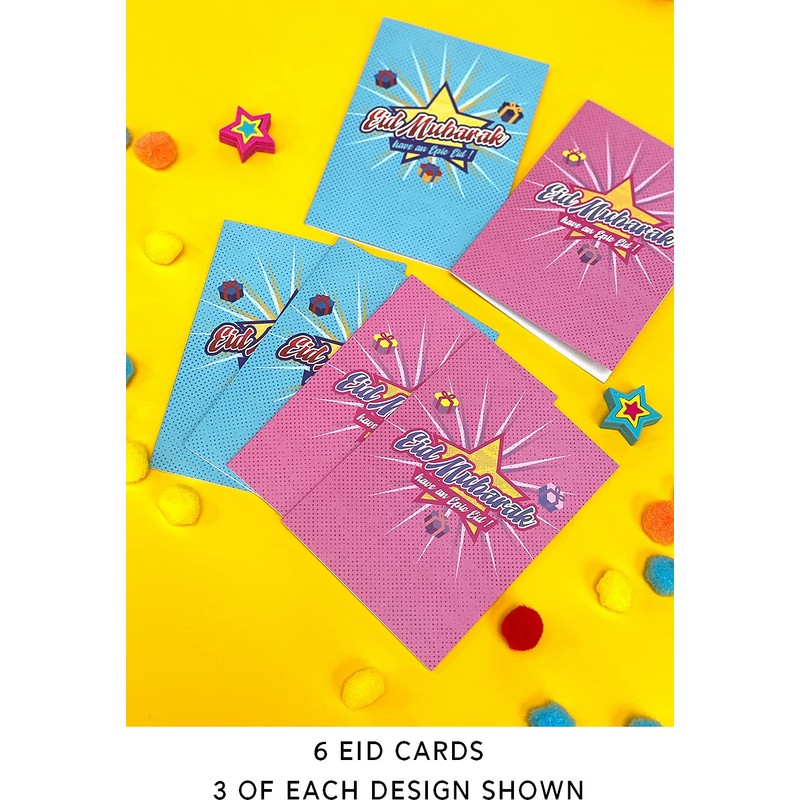 Eid Cards for Kids, Eid Mubarak Cards 6 Multi-pack Eid