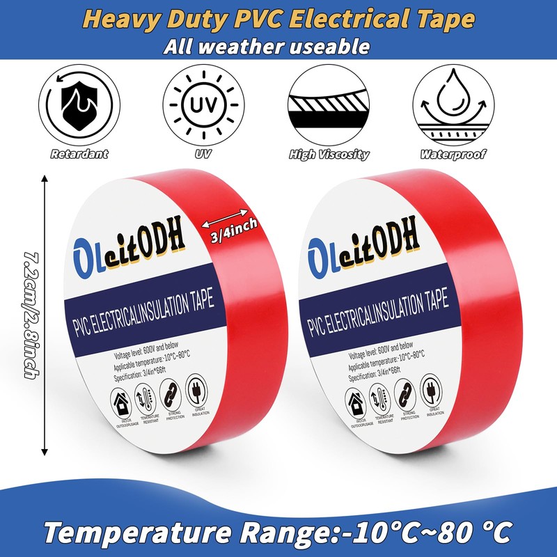 Oleitodh 100 Rolls Red Electrical Tape Bulk 3/4 Inch x