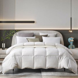 Farm to Home Organic Cotton 233TC Feather Down Comforter King Size- All Seasons - Medium Weight White Fluffy Down Duvet Insert