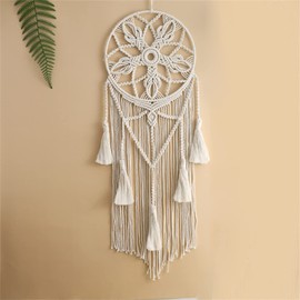 BMIDRUT Dream Catcher Tapestry Boho Macrame Cotton Woven Handmade Bohemian Art with Tassel Craft Ornament for Bedroom Living Room Apartment Nursery 12x32 Inch