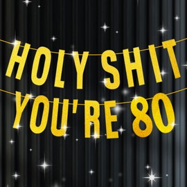 COLANANA Happy 80th Birthday Banner,80th Birthday Banners,Gold Glitter Banner Birthday Party Decor,Gold Sign Funny Party Supplies You're 80 Birthday Banner Decorations for Women Men