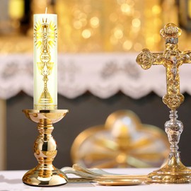 Threlaco Cirios Religiosos Catolicos with Candle Holder Paschal Candle Baptism Candle Set Velas De Adviento Católica Catholic Candles for First Communion Wedding Christening Gifts (Classic Style)