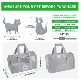 SECLATO 20" Large Soft Sided Cat Carrier Pet Carrier for Cats Dogs Under 25 lbs, Folding Dog Carrier Cat Carrier for 2 Cats Travel Carrier Bag, Grey