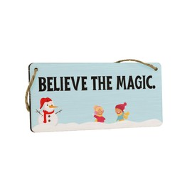 Believe the Magic Festive Plywood Hanging Sign - Christmas Decor and Idea for Family, Home or Grandparents - Novelty Snowman Sign (smlsgn-ha23-believemagic)