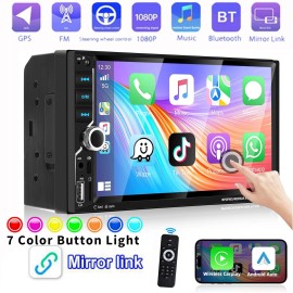 ESSGOO 7" Double DIN Car Stereo Radio Head Unit w/ Wireless Apple CarPlay Android Auto