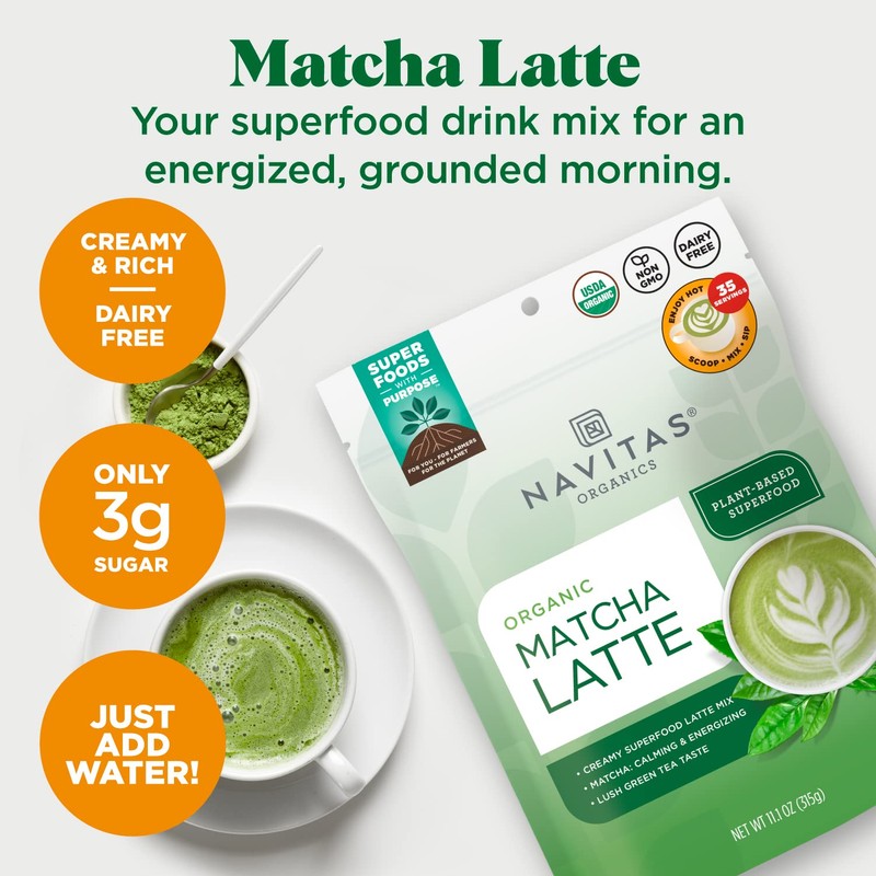 Navitas Organics Matcha Latte, 11.1oz Value Size Bag, 35 Servings