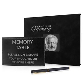 Keilend Memory Book for Funeral, In Loving Memory Condolence Book with Memory Table Sign, Leather Funeral Memory Book for Remembrance and Celebration of Life - 88 Pages for 280 Guests