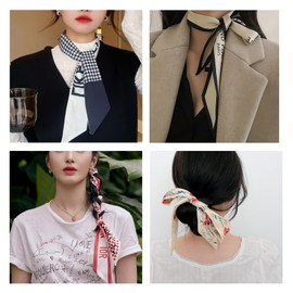 LumiSyne Skinny Silk Scarf Women Girls Slim Long Neckerchief Flower Print Letter Pattern Romantic Artistic Style Satin Ribbon Silk Cloth Tie Headdress Hair Scarf Handbag Grip Tape, Red Polka Dot