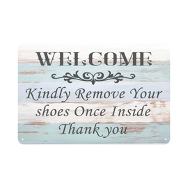 Letnspk Please Take Your Shoes Off Sign - Metal Welcome Sign for Porch, Bedroom, Entrance, Front Door Wall Art Decor Accessories, 12 x 8 inch