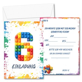 12 x 6th Birthday Building Block Invitations Children's Birthday Girl and Boy Blocks Invitation Cards with 12 Envelopes, Funny Building Block Birthday Invitations for Birthday Party (6)