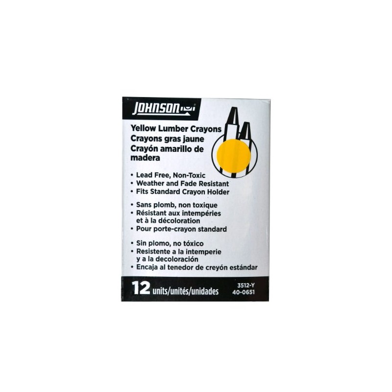 Johnson Level & Tool 3512-Y Lumber Crayon, Yellow, 12-Pack