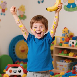 Cute Banana Temporary Tattoos for Kids - 8 Sheets 200+ Cute Banana Birthday Party Decorations Favors Supplies Yellow Fruits Theme Tattoo Stickers for Boys Girls School Prizes Rewards