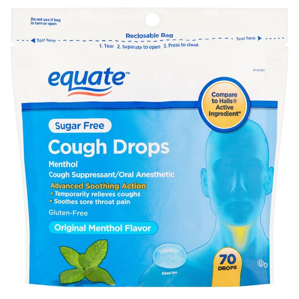 Equate (Compare to Halls) Sugar Free Cough Drops, Menthol, 70 Ct - 2 Packs