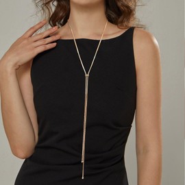 MIJENITI Lariat Gold Necklace for Women Y-Shaped Pendant Chain Adjustable Gold Long Necklaces Thin Jewelry