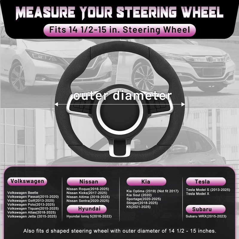 SEG Direct D Shaped Steering Wheel Cover for 14.5-15 inch