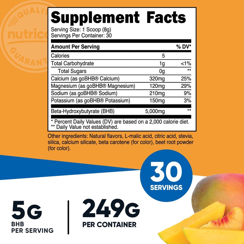 Nutricost BHB Salts Drink Mix (30 Servings, Peach Mango Flavored)
