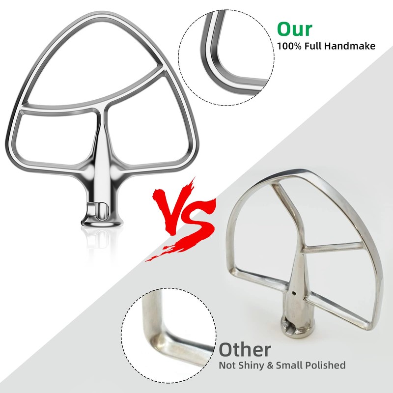 Stainless Steel Flat Beater for KitchenAid Mixer, Paddle Attachment for