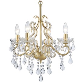 Uiimeces Gold Crystal Chandelier, Modern Candle Chandelier 4-Lights Dining Room Chandelier Lighting, Dining Light Fixtures Kitchen Ceiling Hanging Pendant Light for Bedroom Entryway Foyer Dining Room