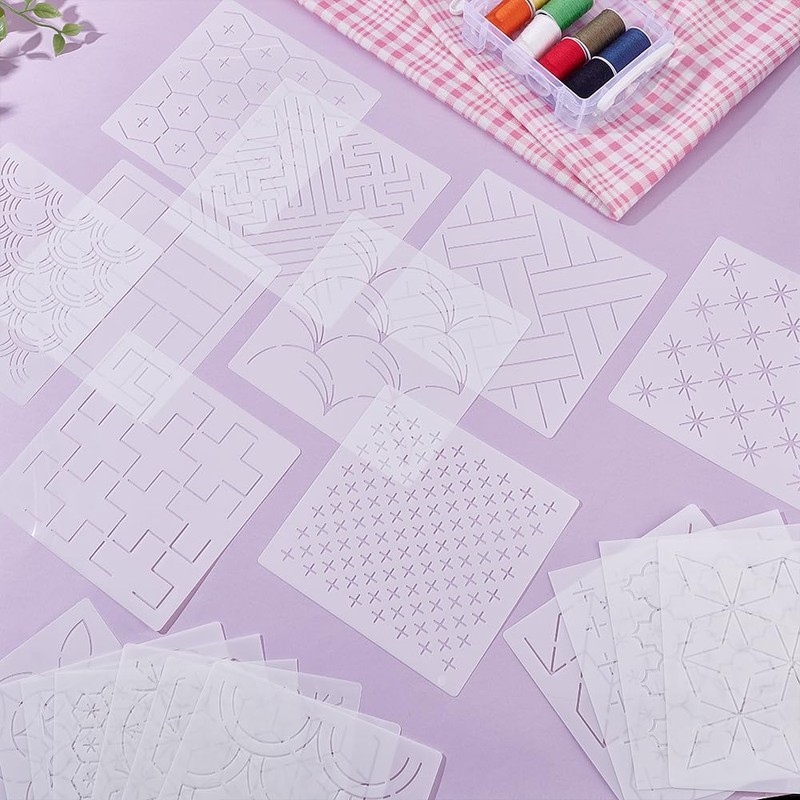 ORIGACH Pack of 20 Sashiko Stencils 14 x 14 cm