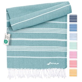 Fit-Flip Hammam Towel Made of 100% Recycled Cotton, Sustainable and Natural, Sauna Towel, Beach Towel, Bath Towel, Yoga Towel, Teal, 100 x 200 cm, Sultan