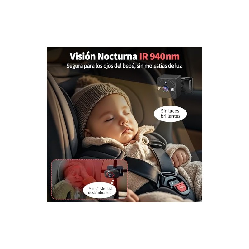 Muja Cámara Coche Bebé Asiento Trasero, Pantalla HD de 7