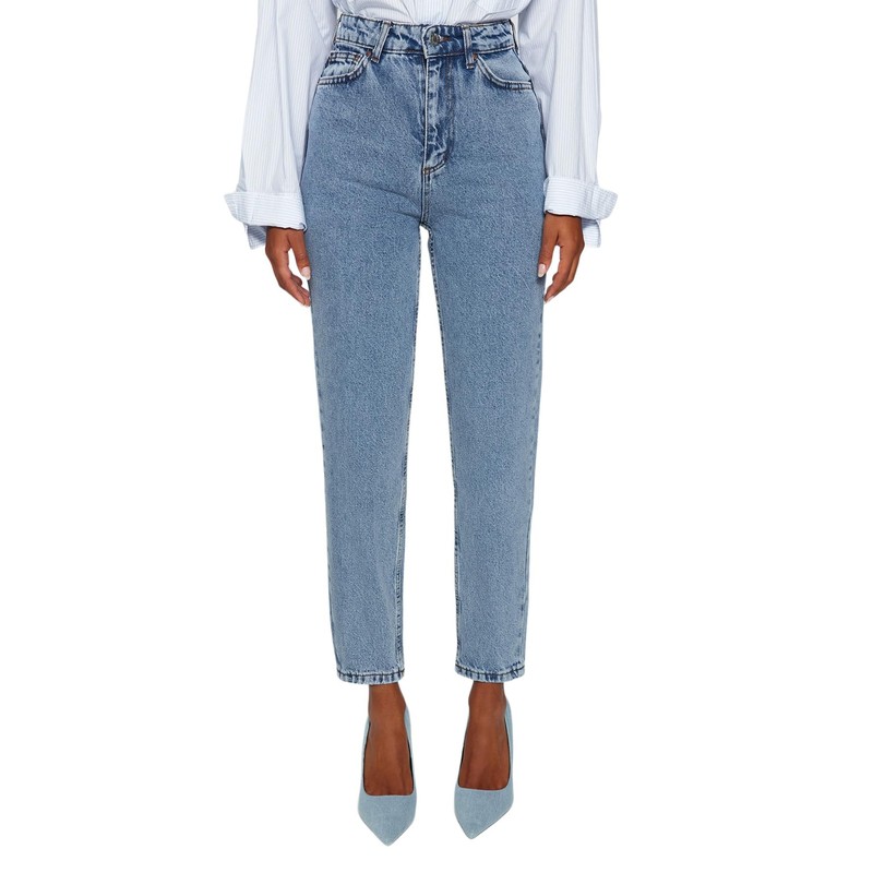 TRENDYOL Women's Straight Mama High Waist Jeans, indigo