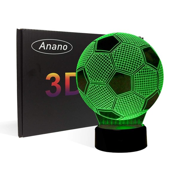 Anano 3D Illusion Football Lights Lamp,Soccer LED Table Desk Decor 7 Colors Touch Control USB Powered Party Decoration Lamp,3D Visual Lamp for Home Décor Xmas Birthday Gifts