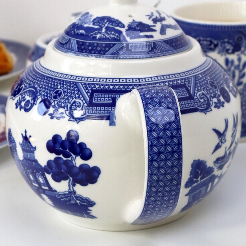 Blue Willow Tea Pot 1L Ceramic Kitchen Serving Traditional English