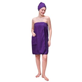 Mutenlc Women's Spa Wrap & Hair Towel Body Wrap Adjustable Closure Bathrobe (US, Alpha, Large-purple)
