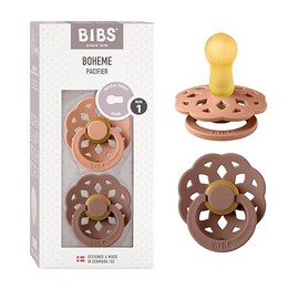 BIBS Chupones Boheme Pack de 2, Tetina redonda de látex natural, Talle 1, Color Peach/Woodchuck, 0 a 6 meses, Hecho en Dinamarca