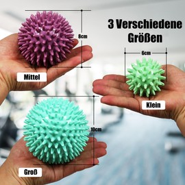 ResultSport Igelball Massageball Set mit Noppen für Rücken, Beine, Füße & Hände Muskelmassage - 6cm, 8cm und 10cm - Triggerpunkt Massagebälle, Stress Reflexzonen, Myofaszialer Ball, Rollerball